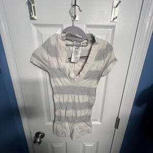 bebe Gray and White Striped women’s tee